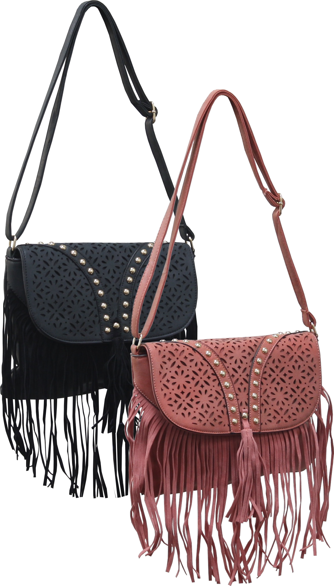Cutout Studded Crossbody with Fringe Mix