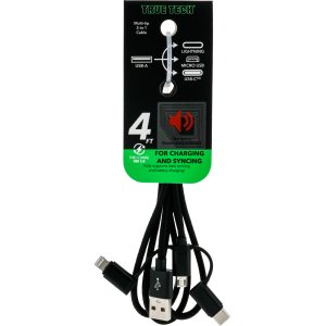 Multi-Tip 3-in-1 Cables 4FT USB-A to Lightning/USB-C/Micro USB