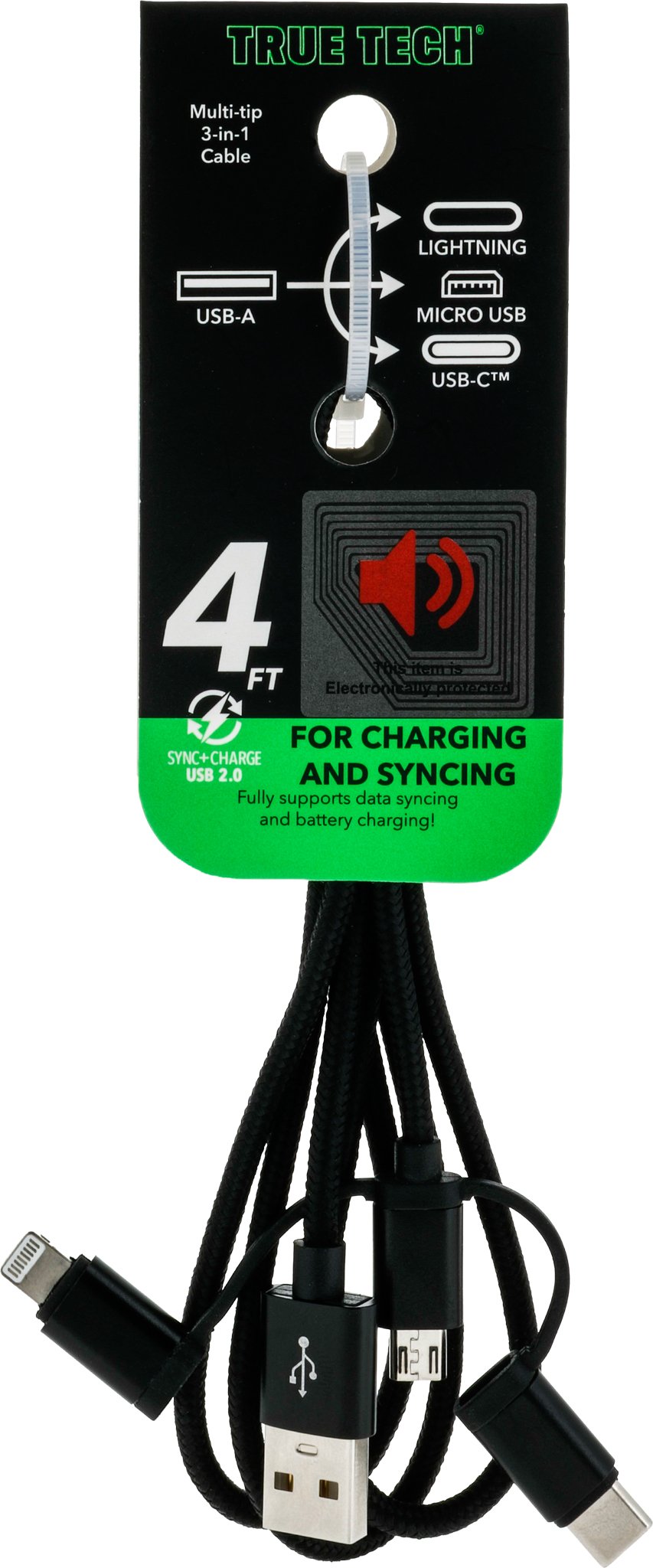 Multi-Tip 3-in-1 Cables 4FT USB-A to Lightning/USB-C/Micro USB